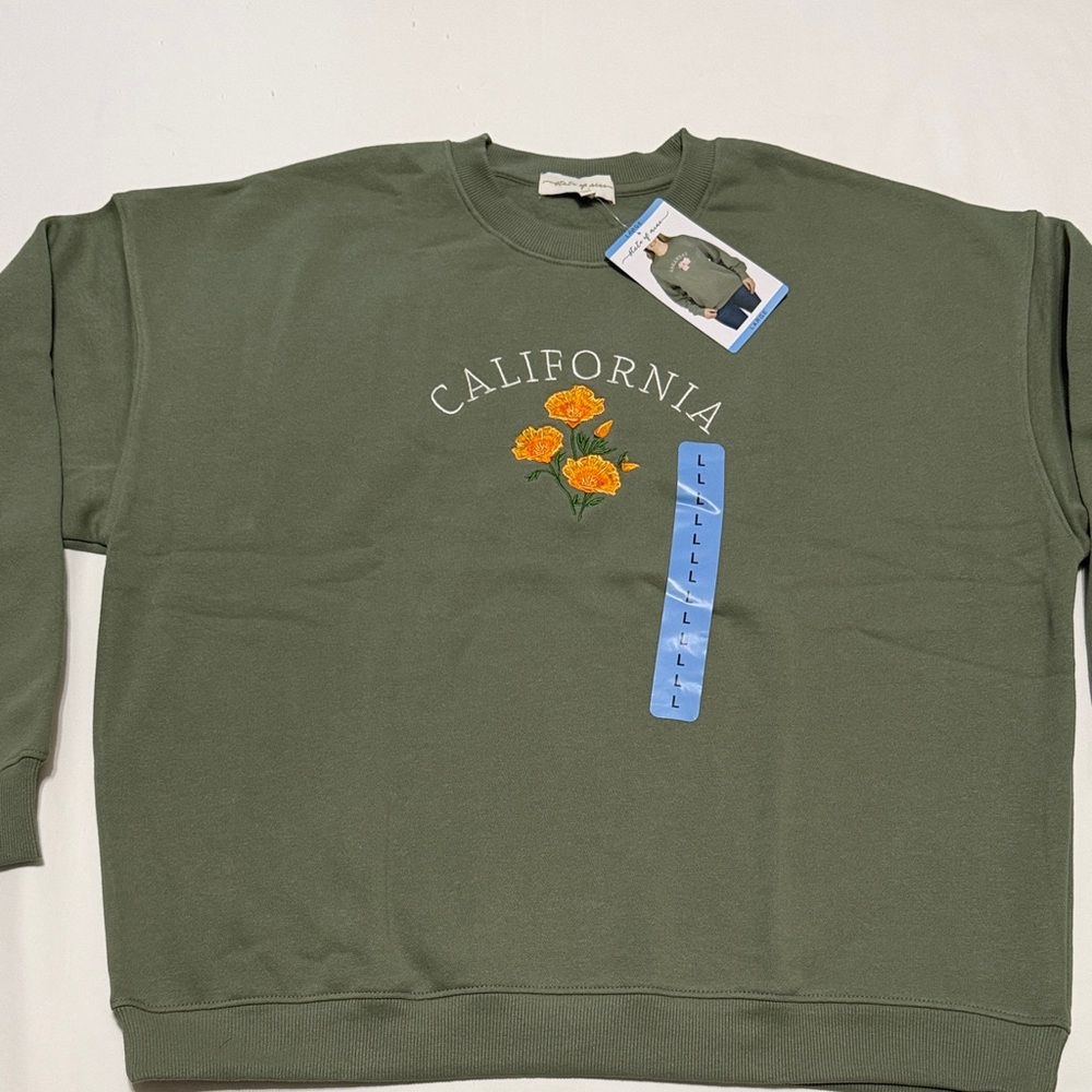 State of Mine Embroidered California Flower Sweatshirt L NWT - Picture 2 of 6